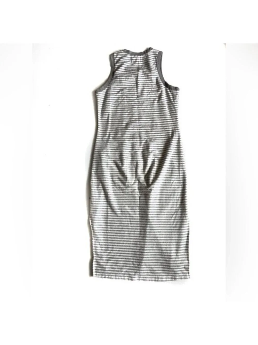Sol Angles White and Gray Striped Sleeveless Maxi Knit Dress - M